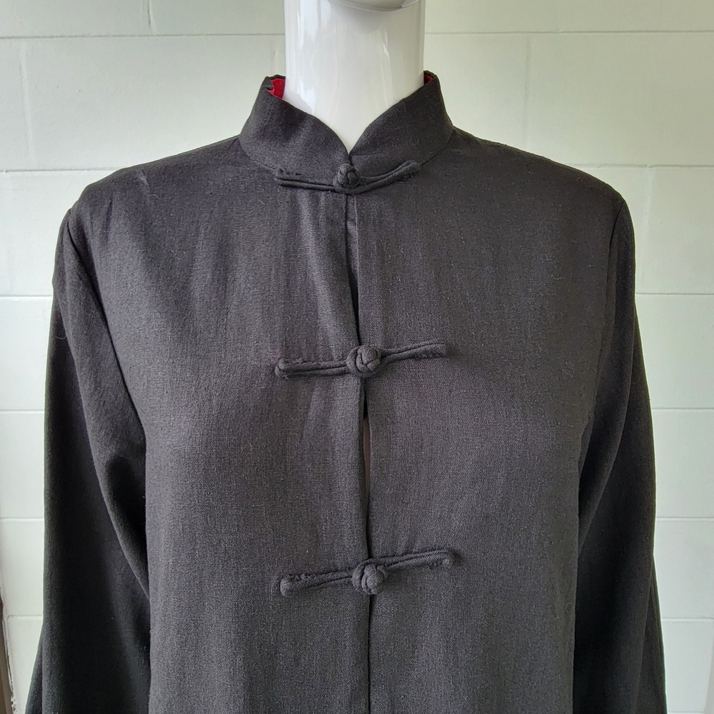 Reversible Tang Suit Jacket Red Black Women Large Vintage Traditional Minimalist - Picture 10 of 16